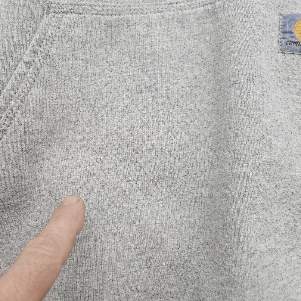 Carhartt Sleeve Logo Hoodie Gray Workwear Pullover Sweatshirt Mens Large - Picture 8 of 16